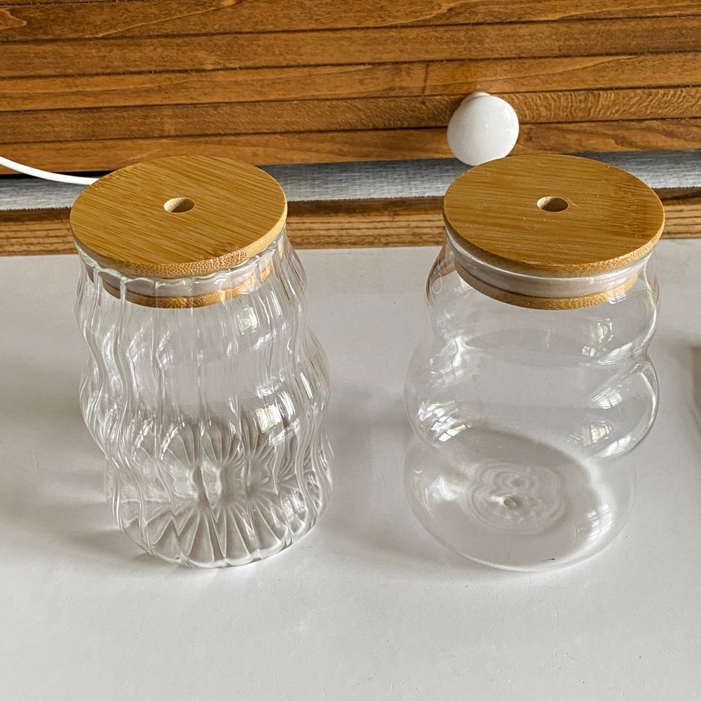 Glass Cups with Bamboo Lids
